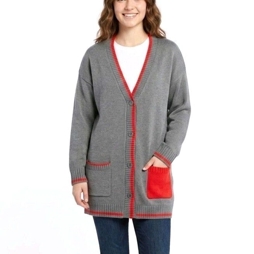 DISNEY PARKS MARVEL UNIVERSE Cardigan Long Sweater Gray/Red Women Medium NEW NWT